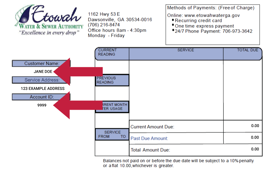 Example bill showing account number location